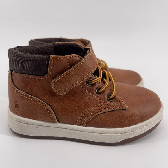 Polo Ralph Lauren Brown Leather Ankle Boots Toddler Size 7 Lace Up Casual - Picture 1 of 7